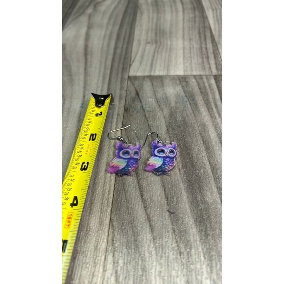 Purple owl earrings - Picture 3 of 3